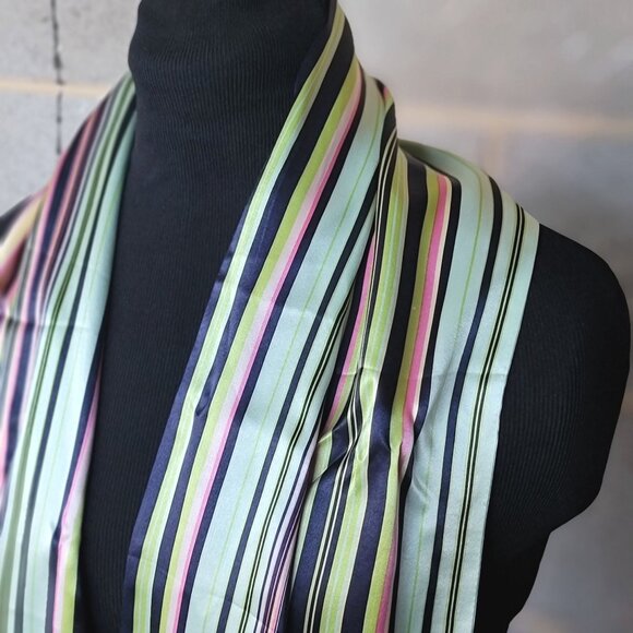 Striped 100% Silk Scarf With Fringe By Talbots Multicolor Stripes - Picture 4 of 11